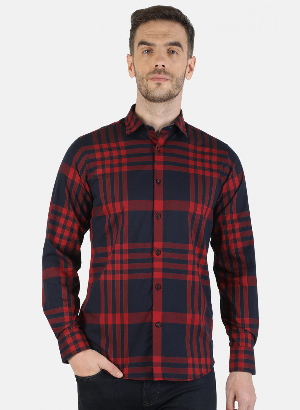 Men Maroon Check Shirt
