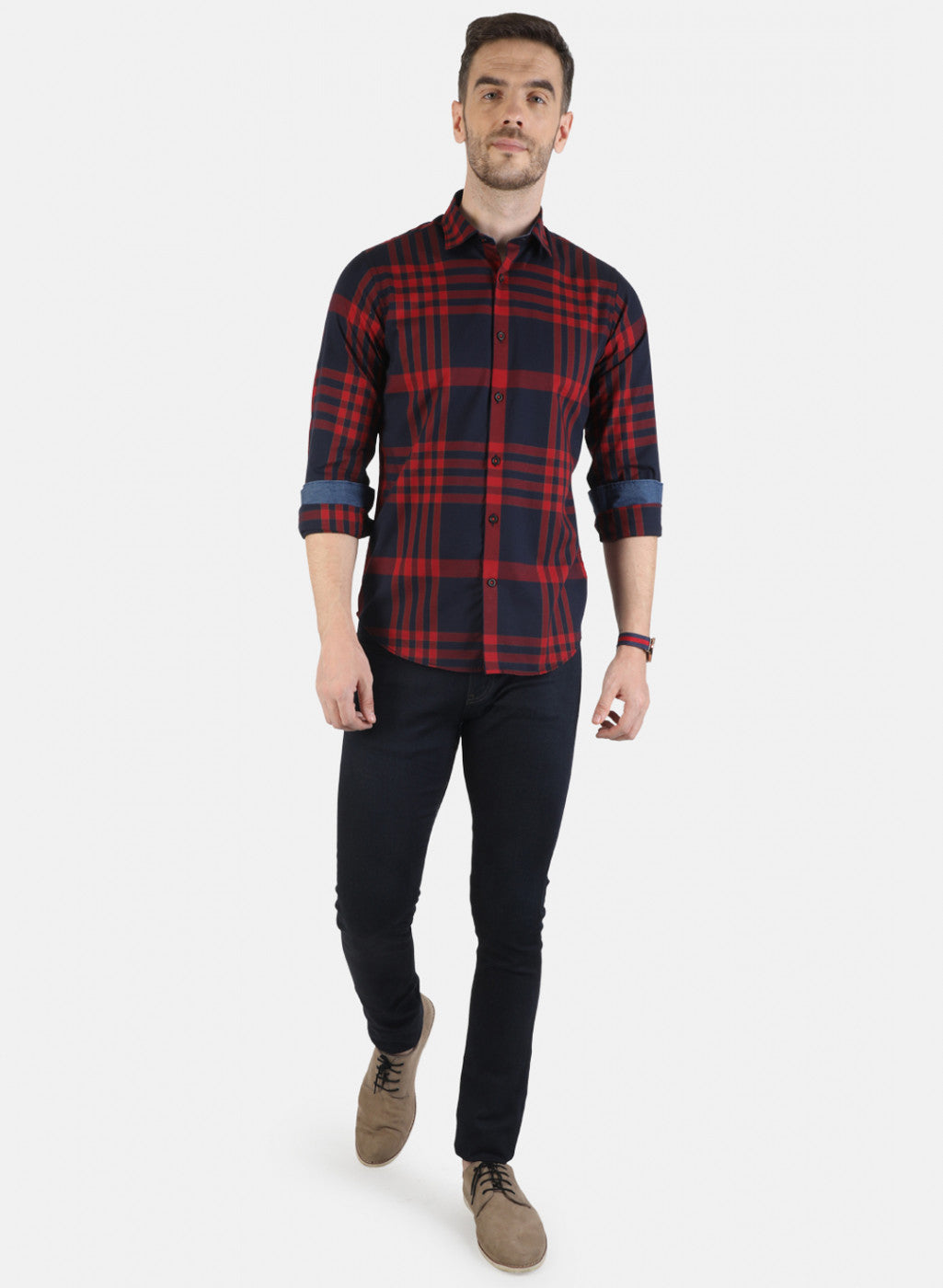 Men Maroon Check Shirt