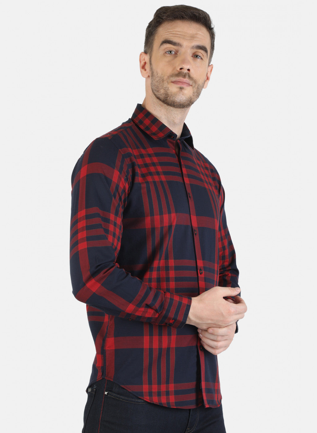Men Maroon Check Shirt
