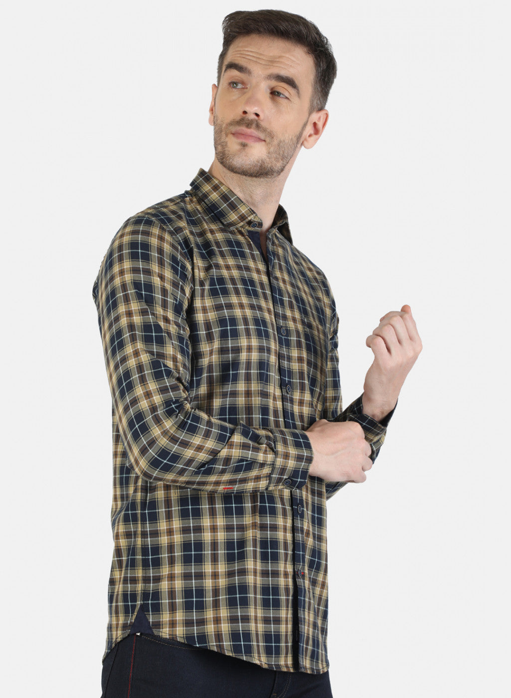 Men Brown Check Shirt
