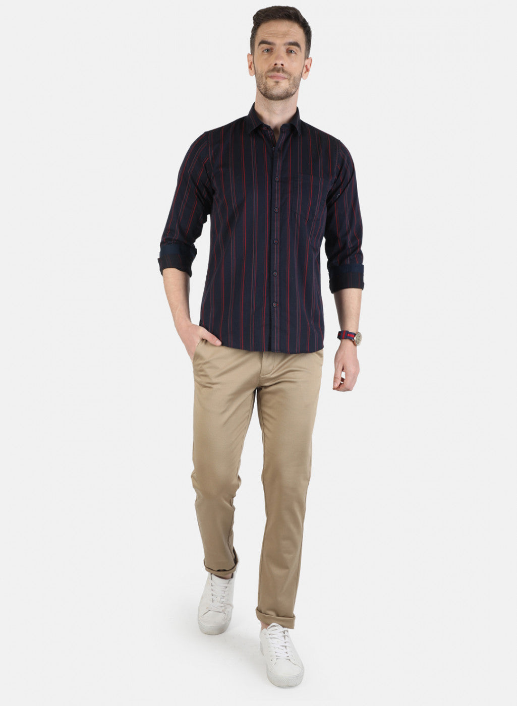 Men NAvy Blue Stripe Shirt