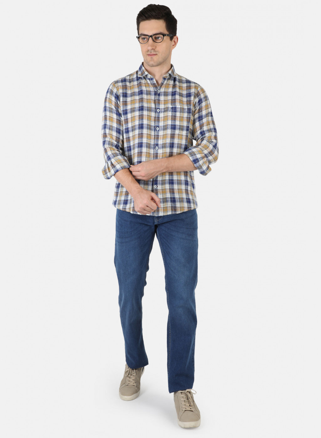 Men Multicolor Check Linen Shirt