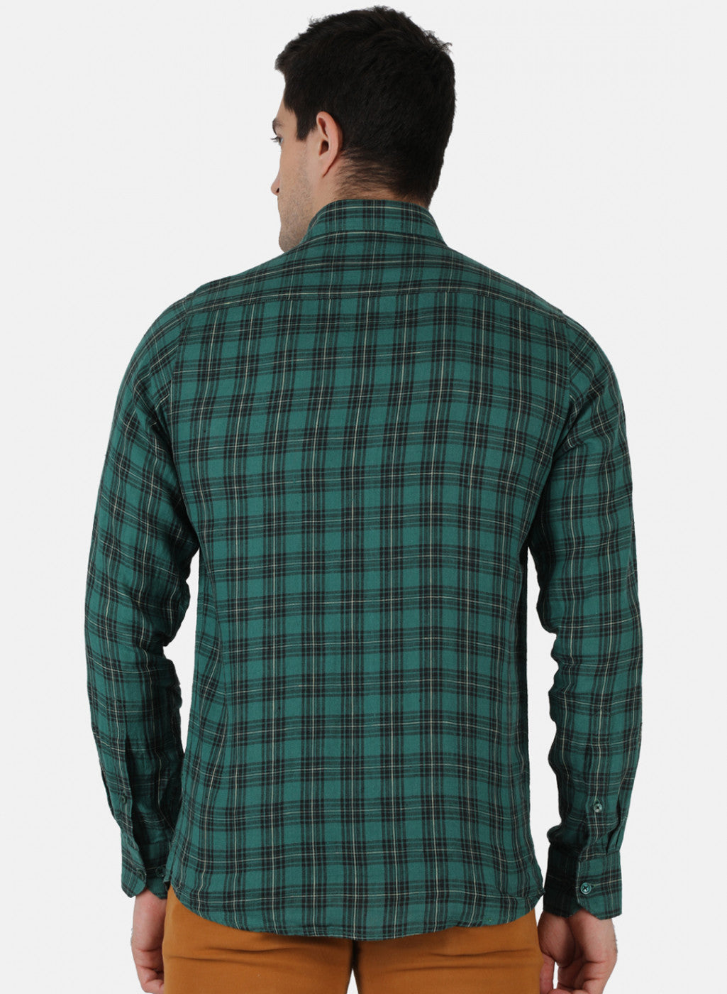 Men Green Check Linen Shirt