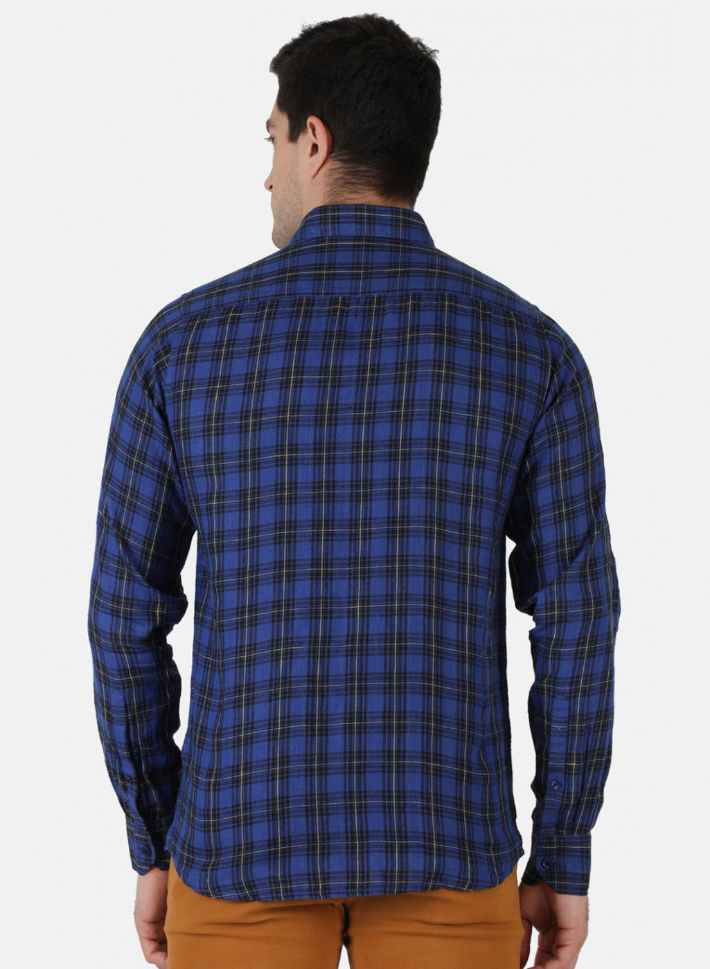 Men Royal Blue Check Linen Shirt