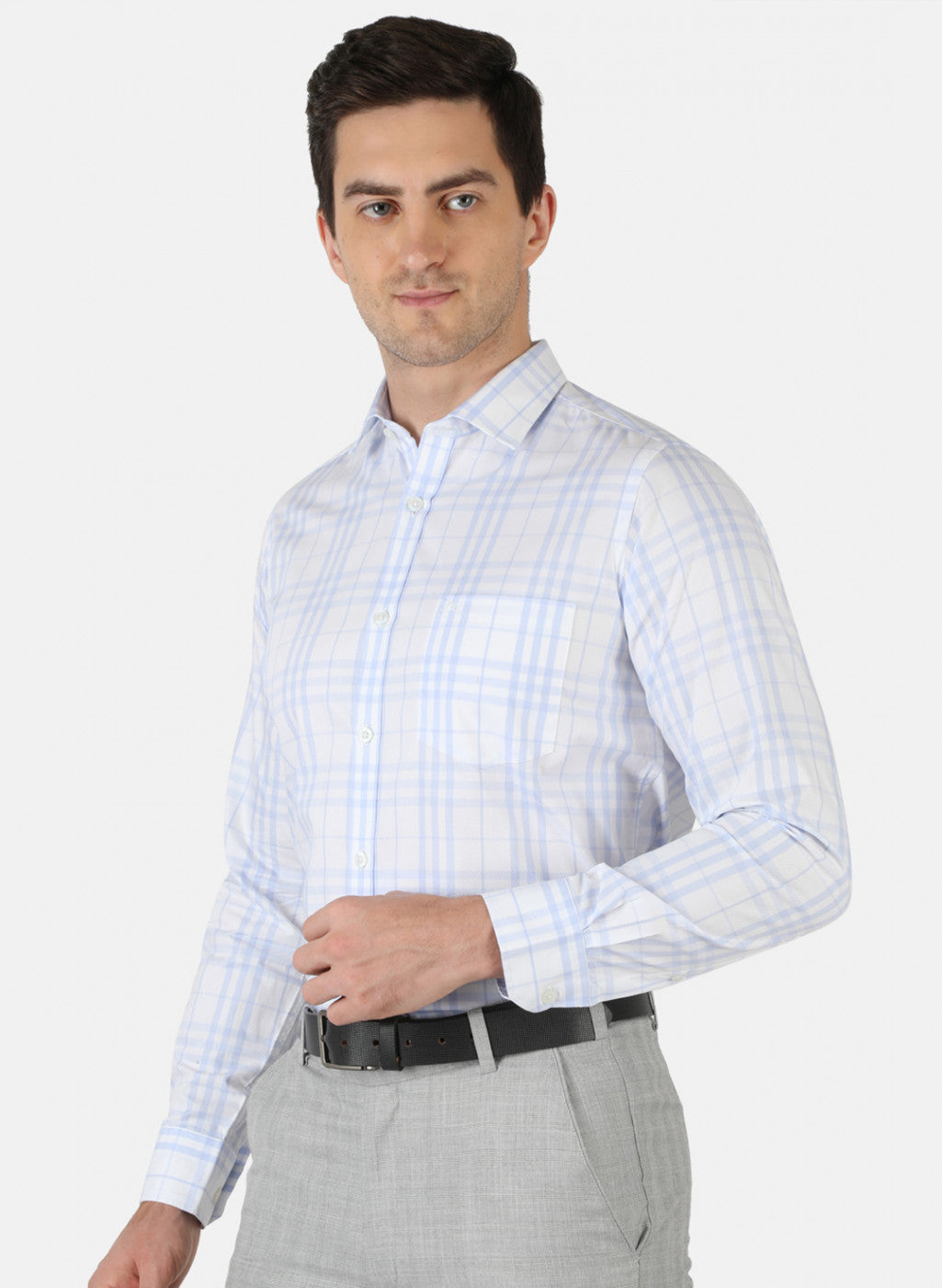 Men Sky Blue Check Shirt