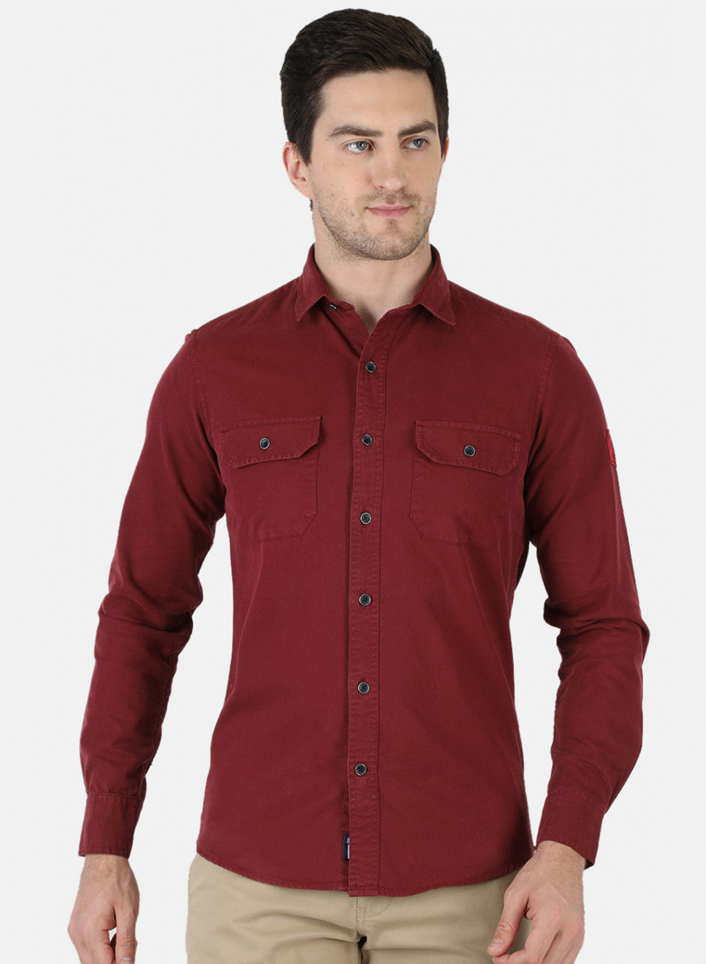 Men Maroon Solid Shirt