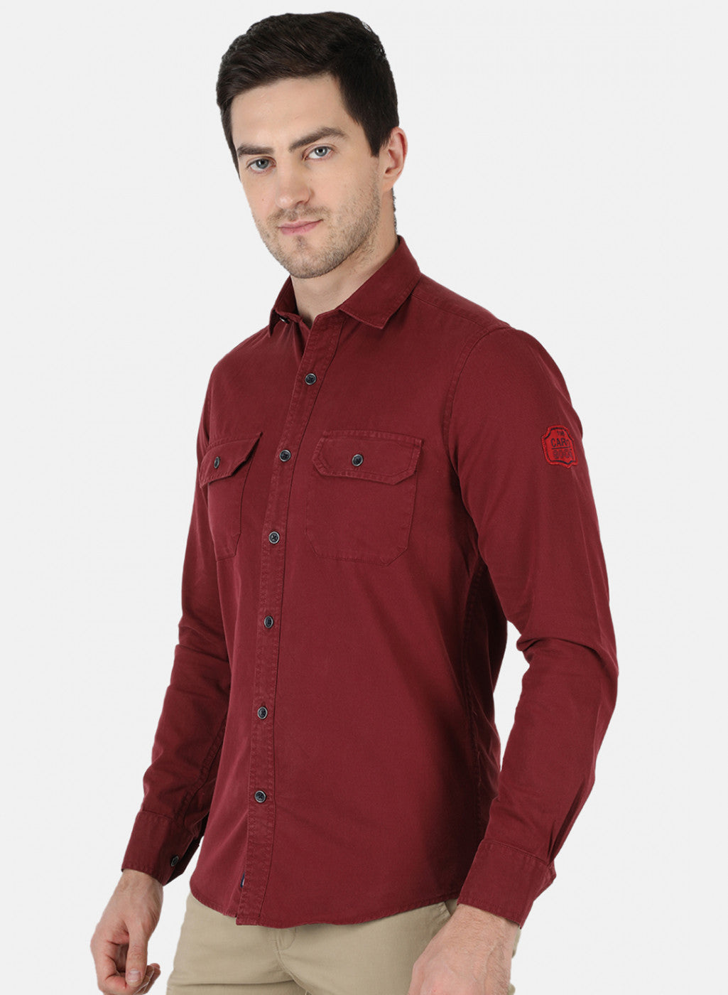 Men Maroon Solid Shirt