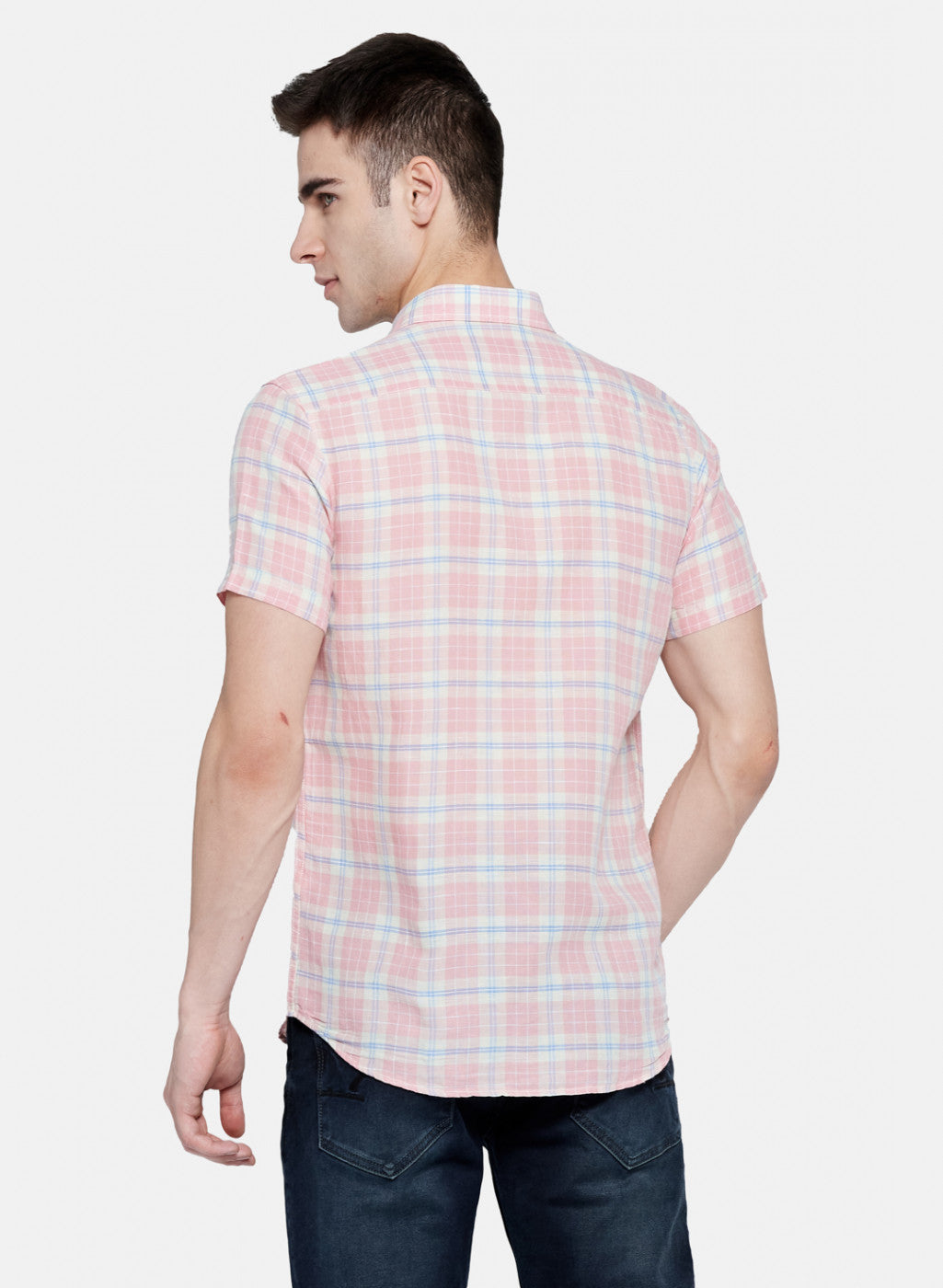 Mens Pink Check Linen Shirt