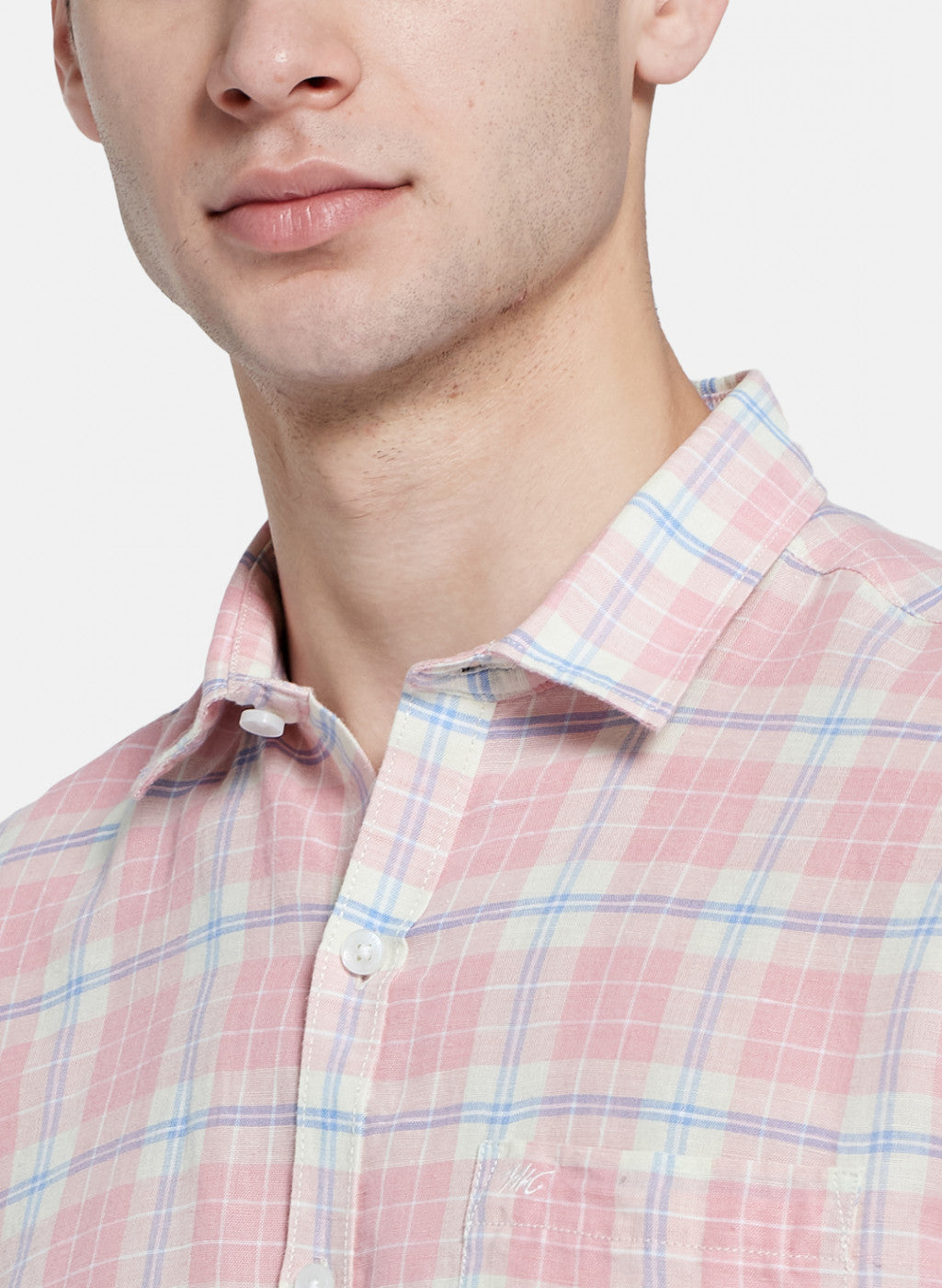 Mens Pink Check Linen Shirt