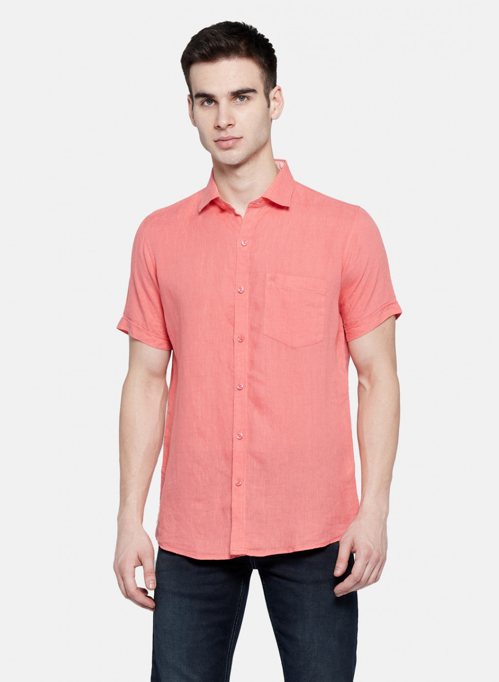 Mens Peach Solid Shirt