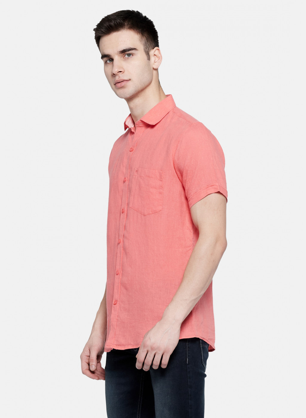 Mens Peach Solid Shirt