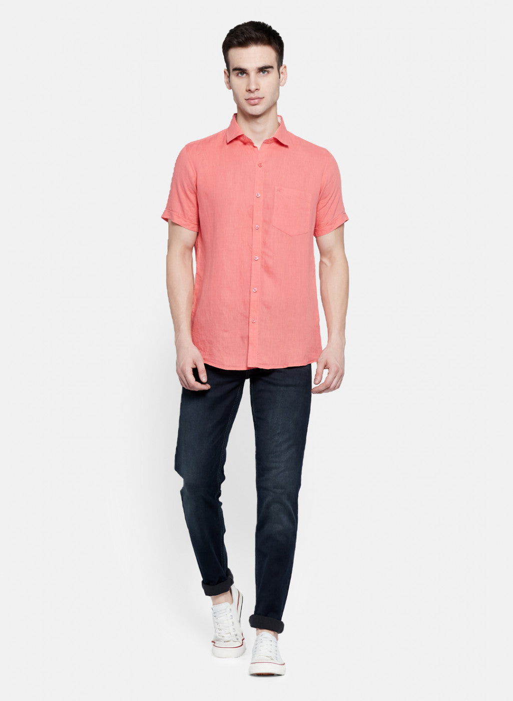 Mens Peach Solid Shirt