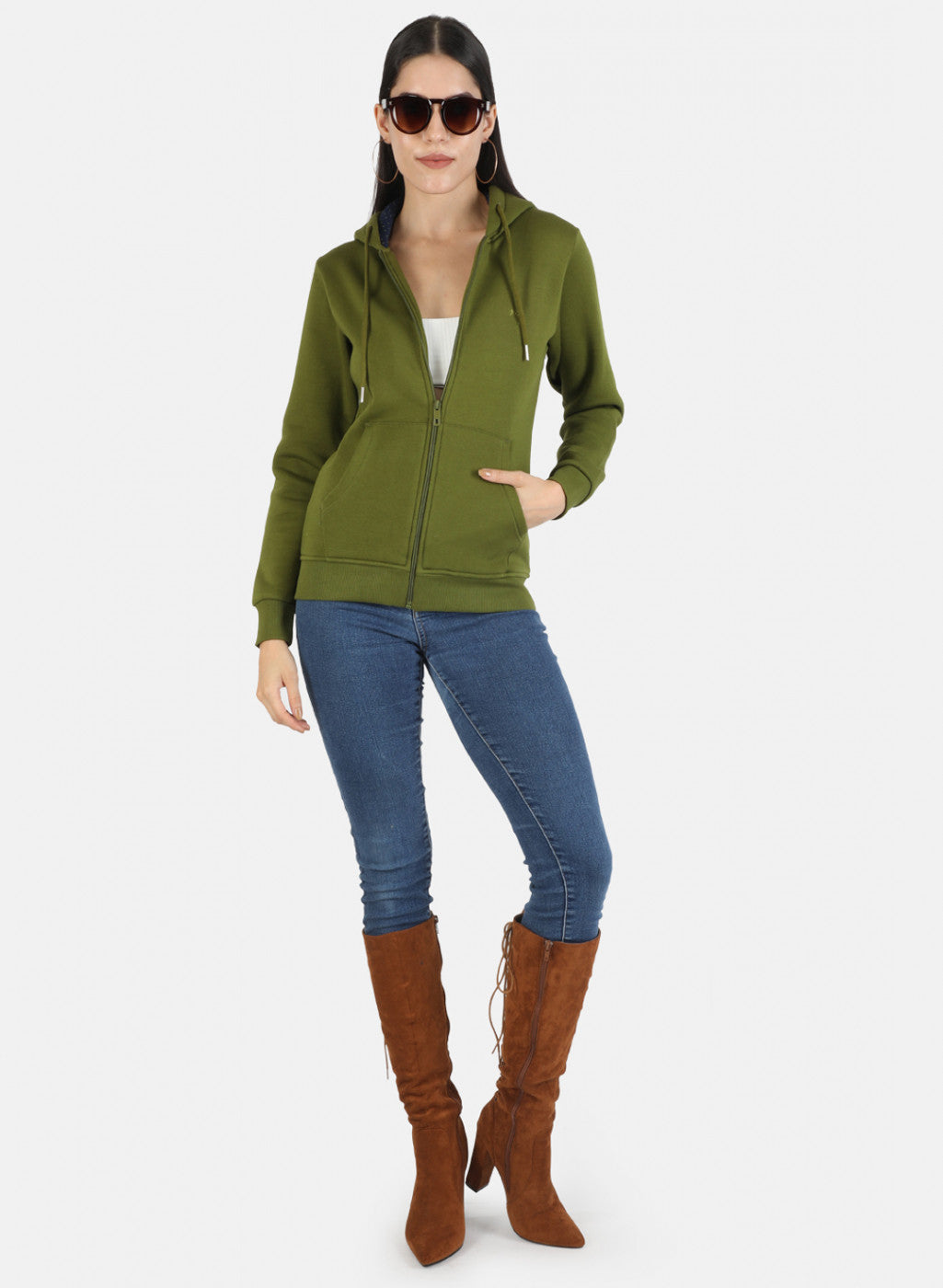 Women Green Solid Sweatshirt