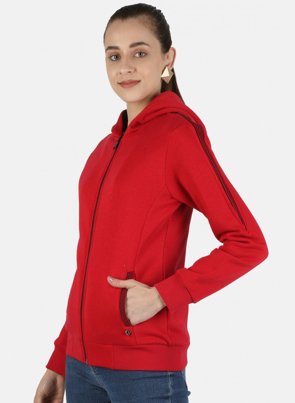 Women Red Solid Sweatshirt