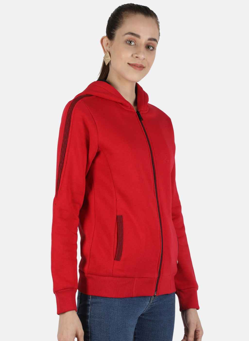 Women Red Solid Sweatshirt