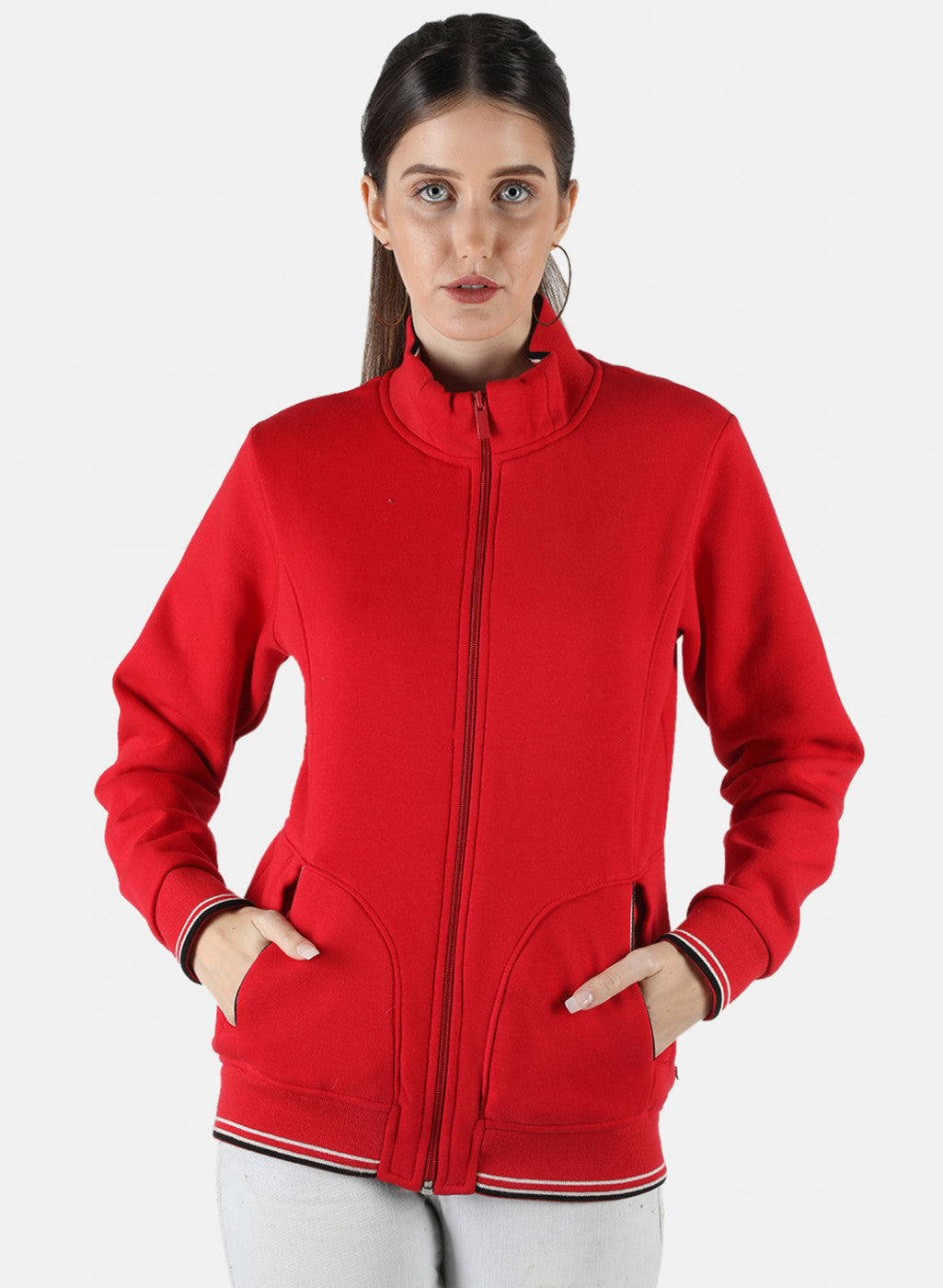 Women Red Solid Sweatshirt