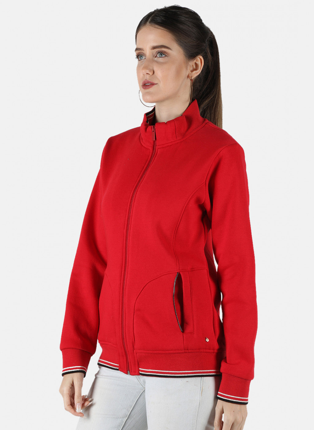 Women Red Solid Sweatshirt