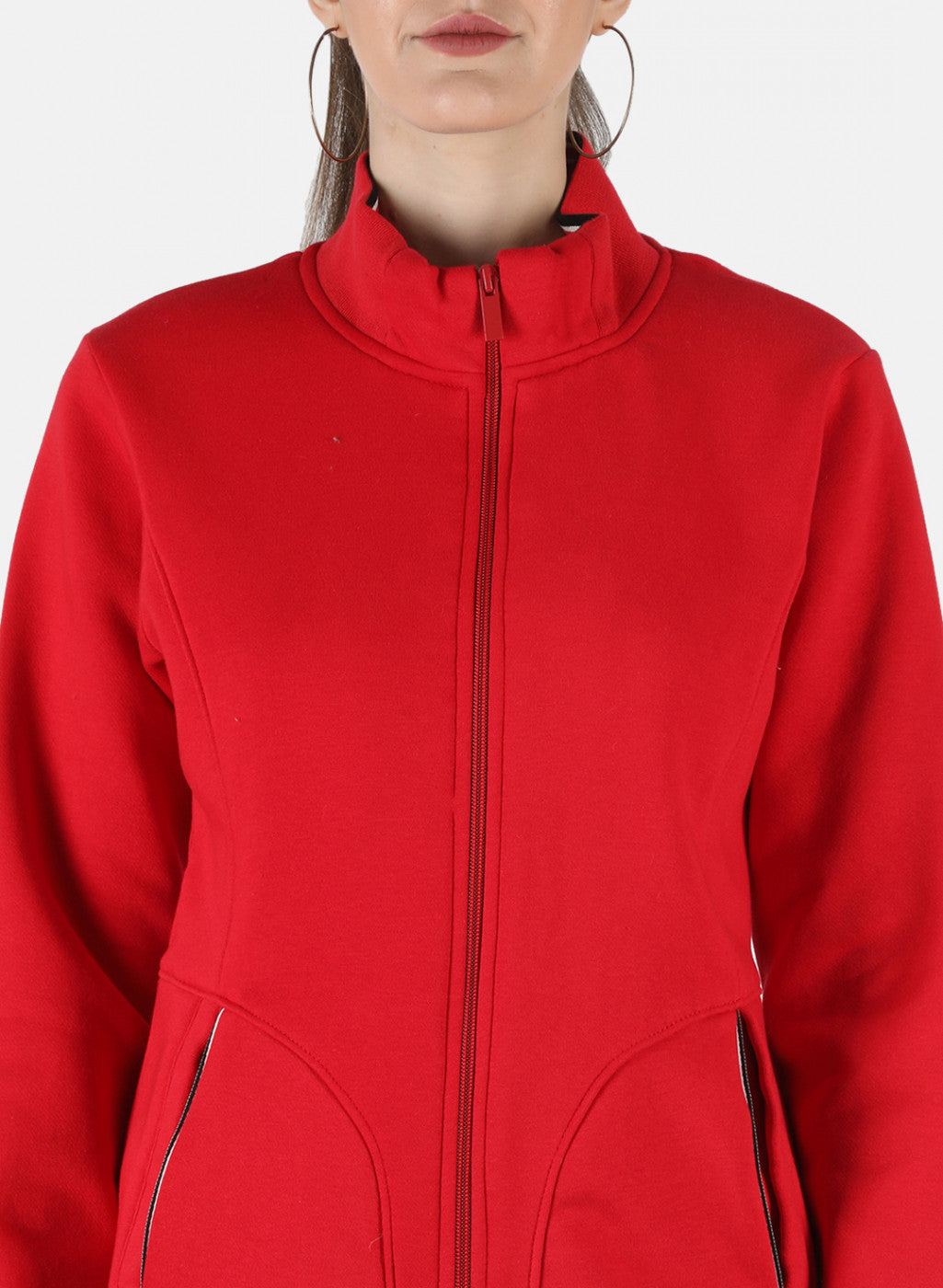 Women Red Solid Sweatshirt