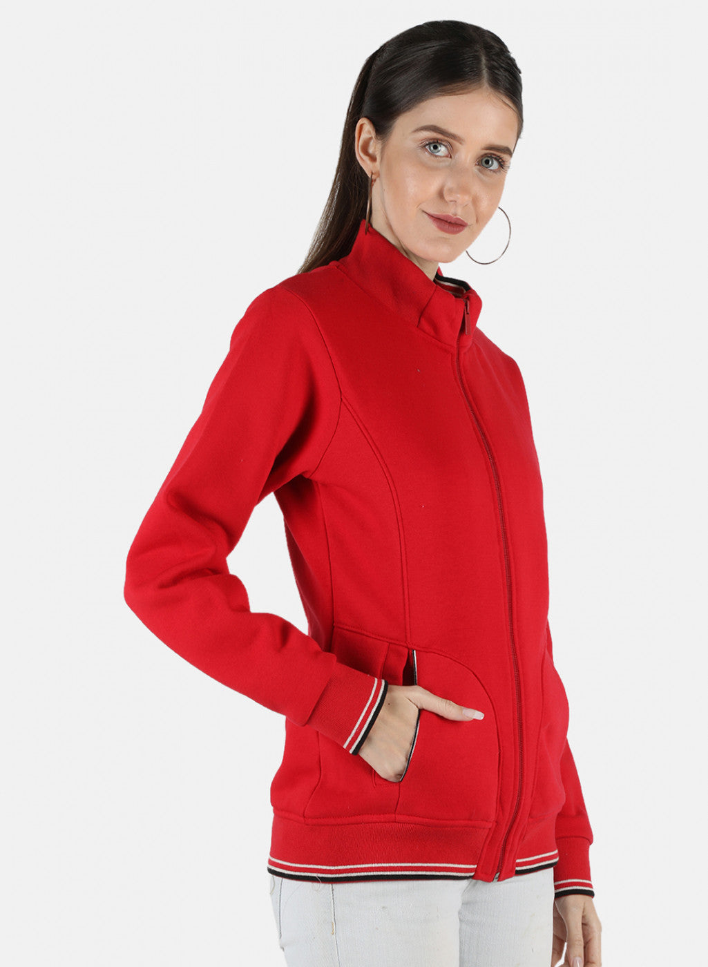 Women Red Solid Sweatshirt
