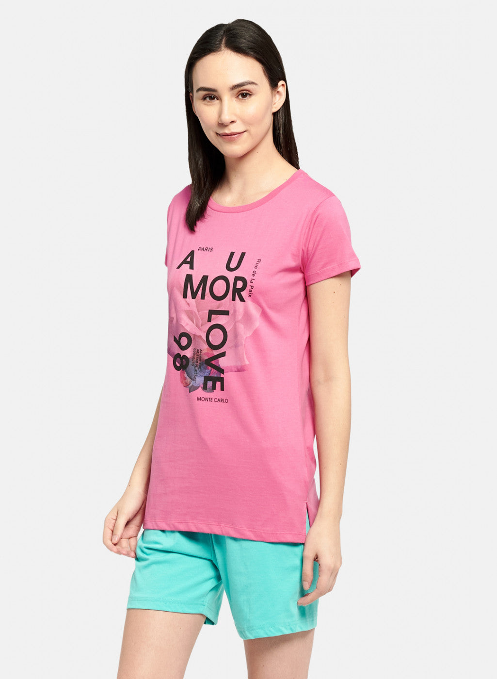 Womens Blue & Pink Printed Top