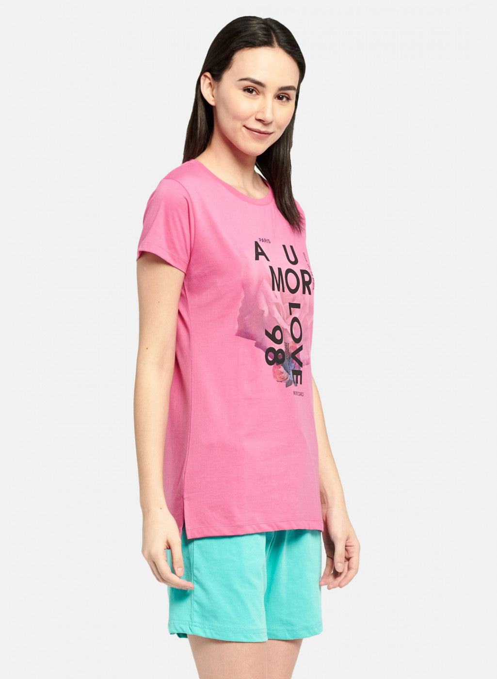 Womens Blue & Pink Printed Top