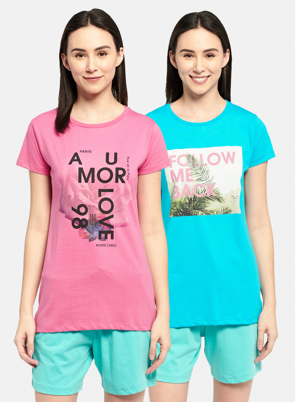 Womens Blue & Pink Printed Top