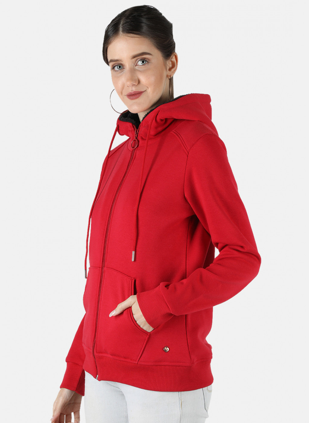 Women Red Solid Sweatshirt