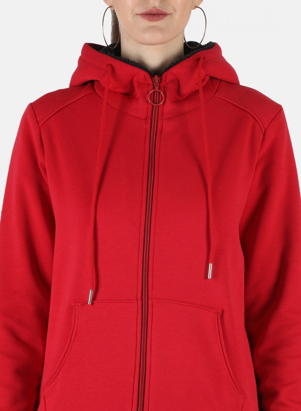 Women Red Solid Sweatshirt