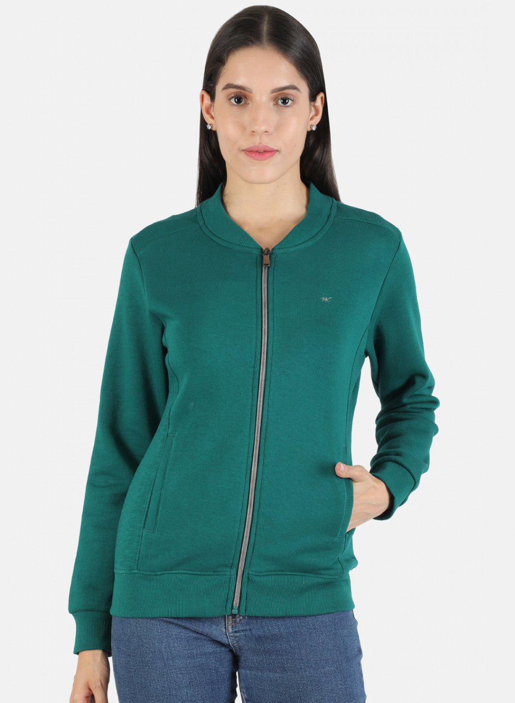 Women Green Solid Sweatshirt
