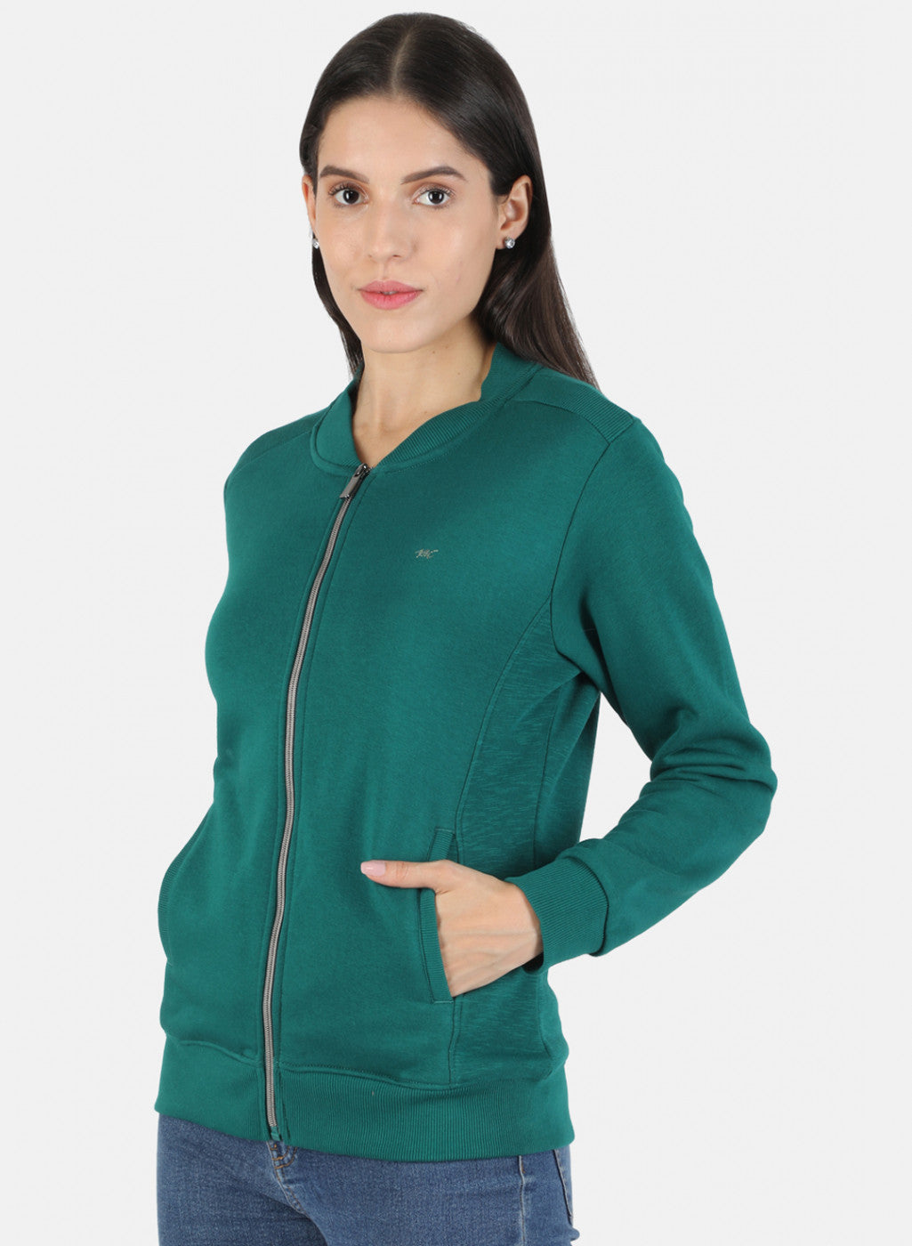 Women Green Solid Sweatshirt