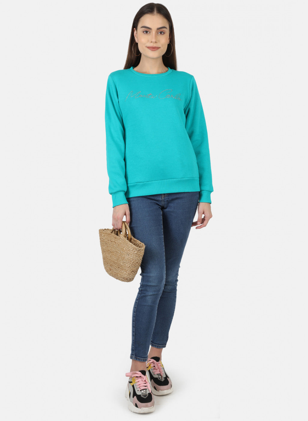 Women Blue Embroidered Sweatshirt