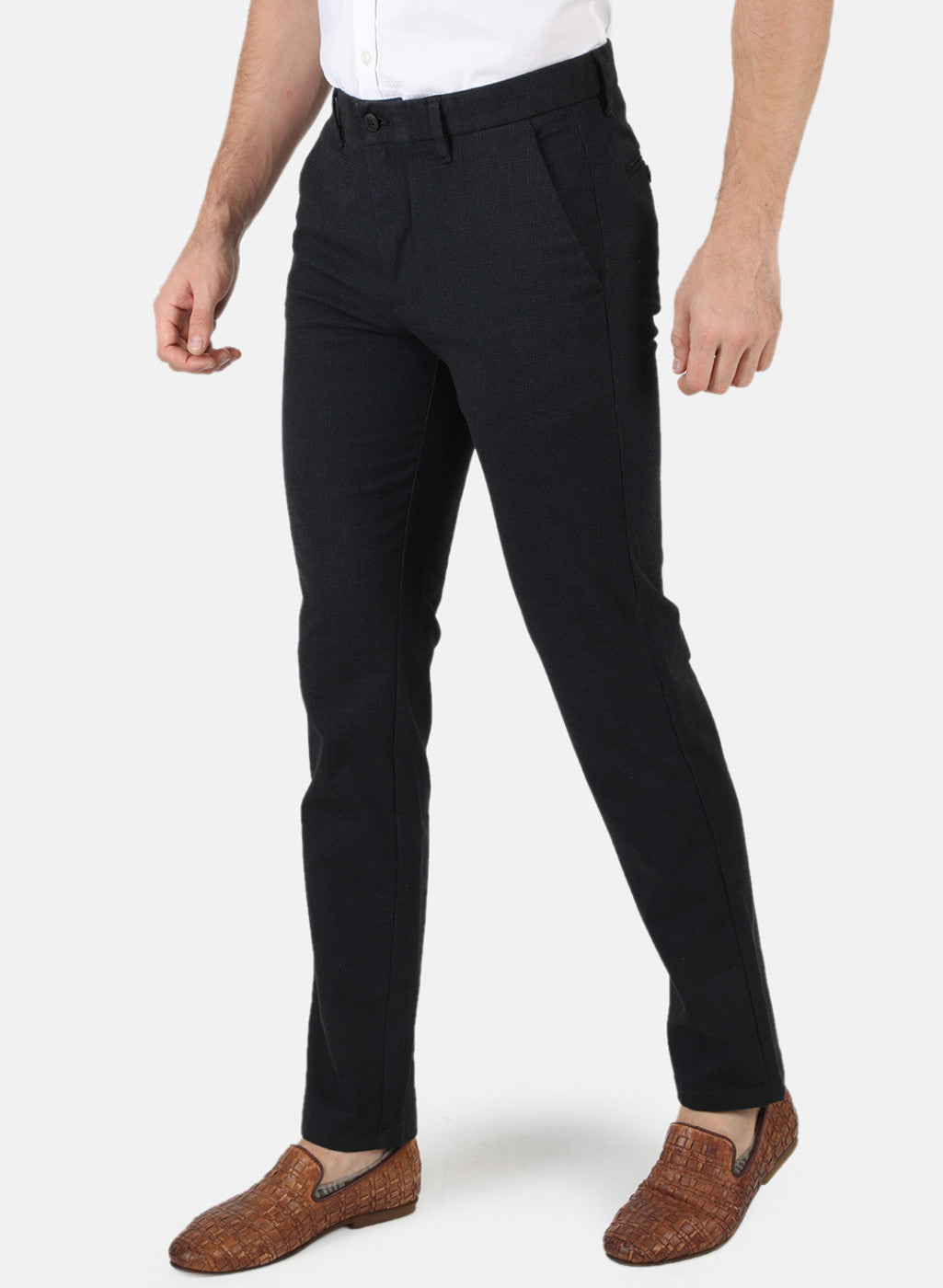 Men Navy Blue Check Trouser