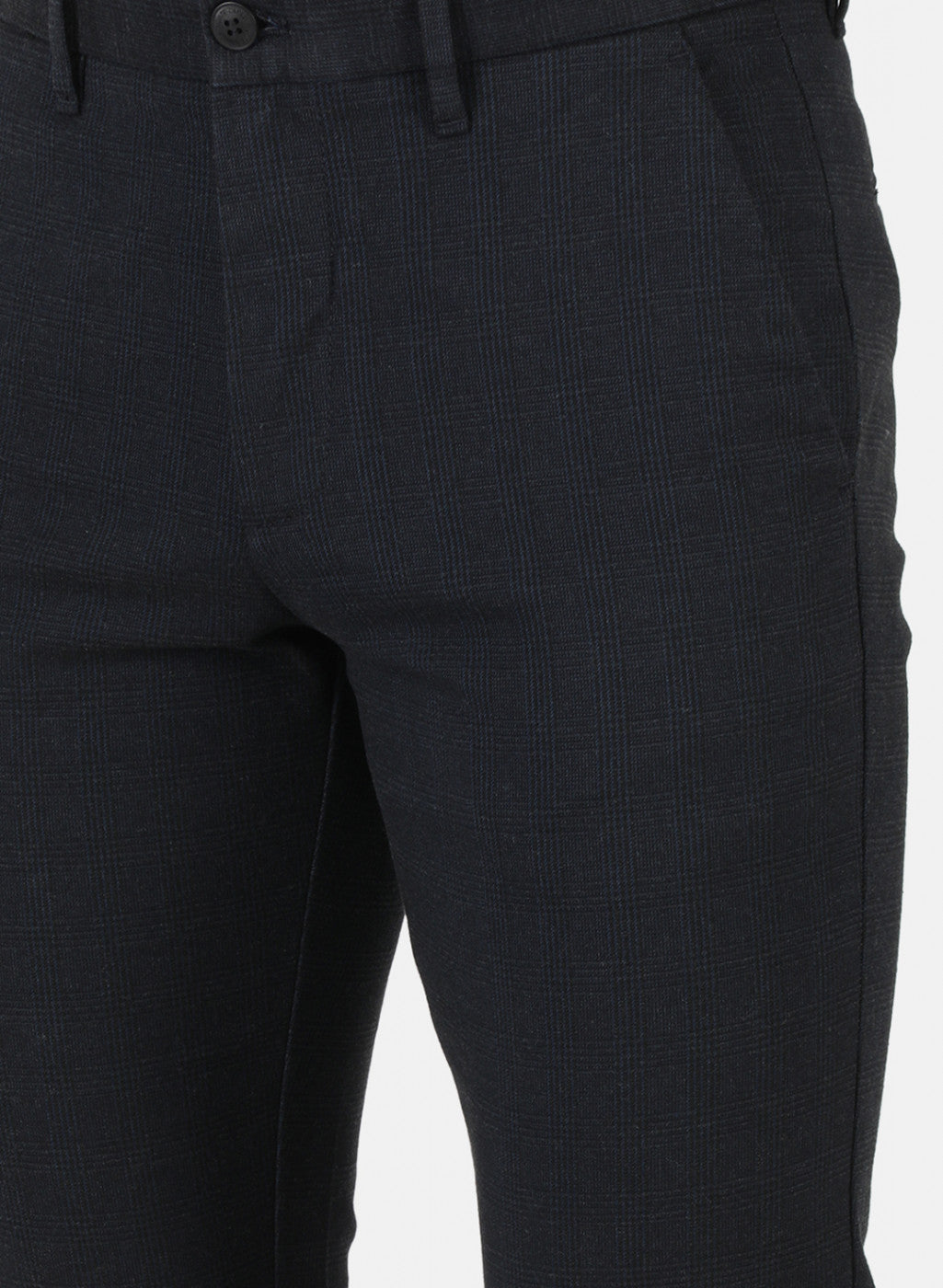 Men Navy Blue Check Trouser