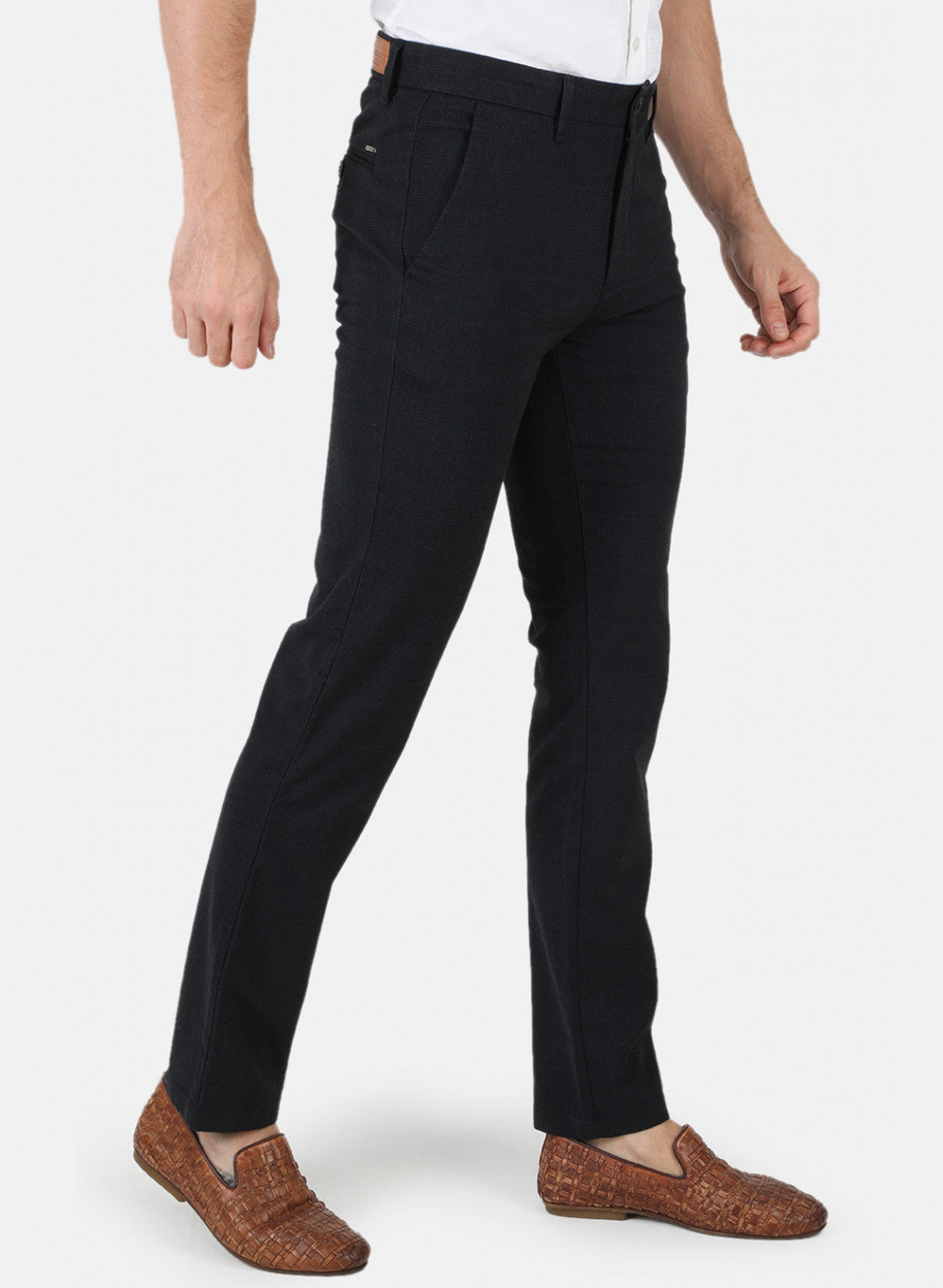 Men Navy Blue Check Trouser