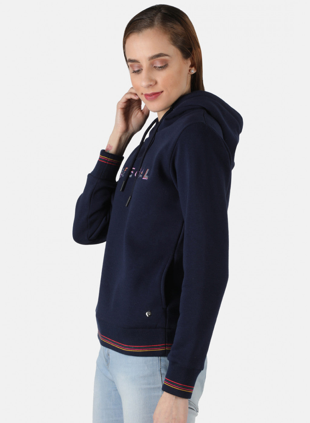 Women Blue Embroidered Sweatshirt