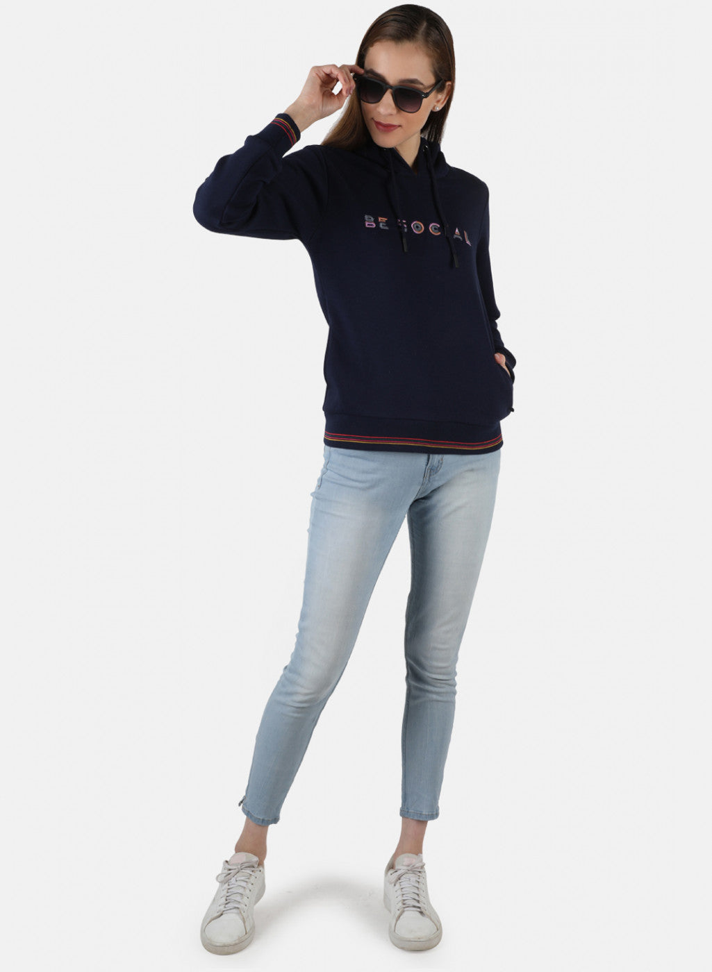 Women Blue Embroidered Sweatshirt