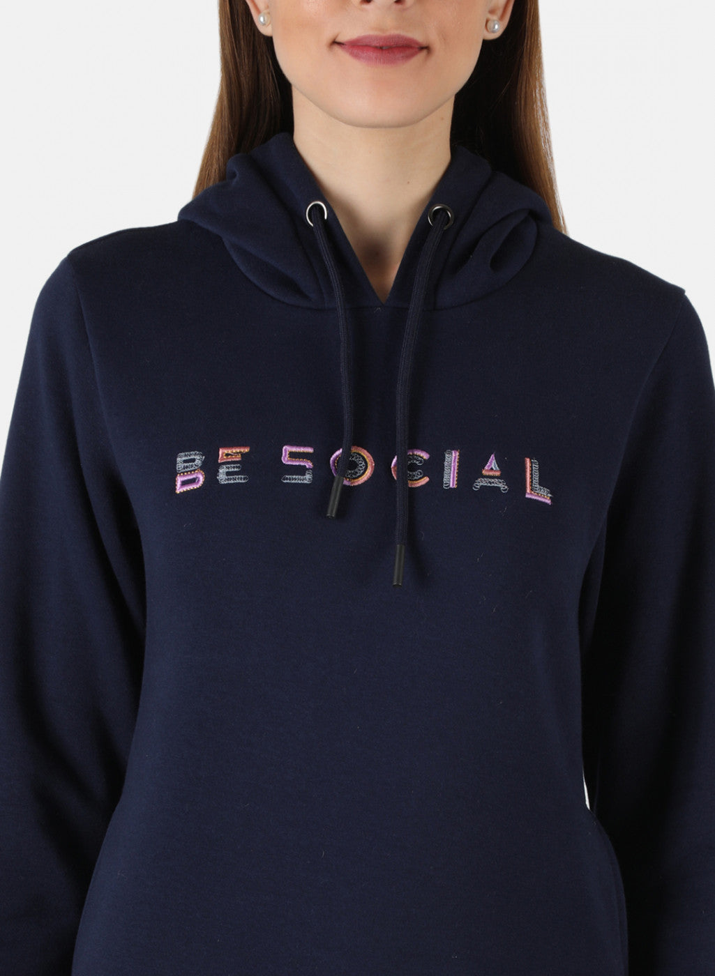 Women Blue Embroidered Sweatshirt