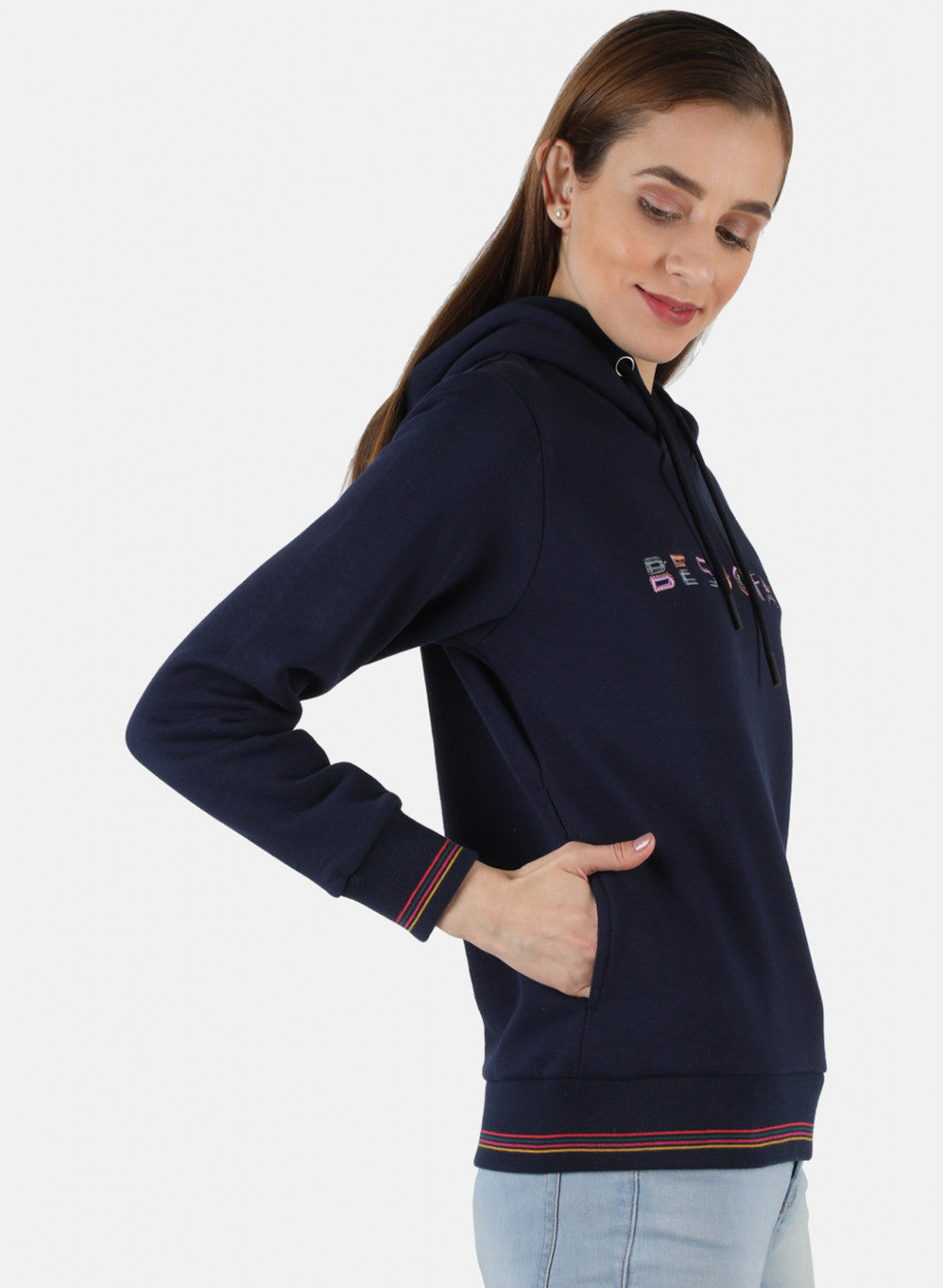 Women Blue Embroidered Sweatshirt
