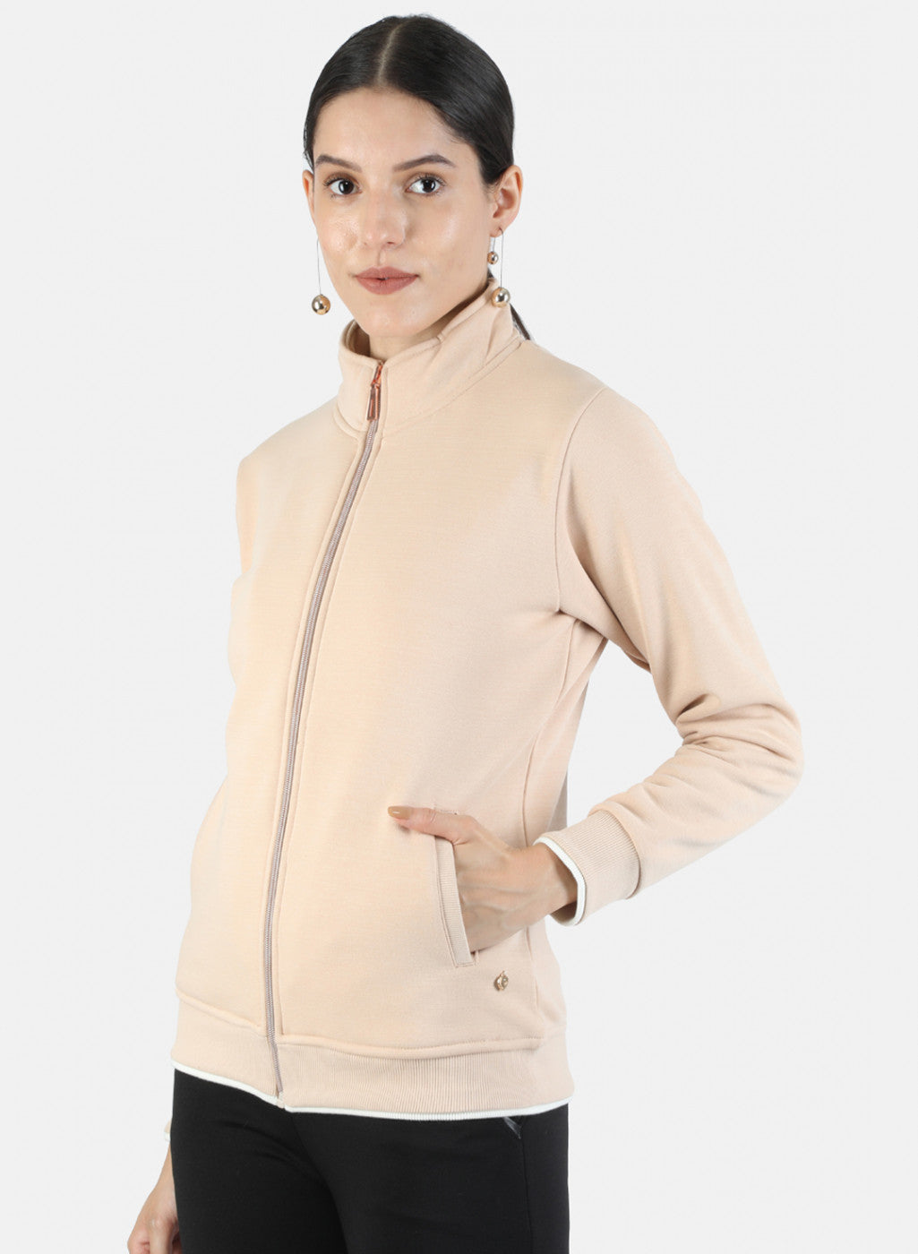 Women Beige Solid Sweatshirt