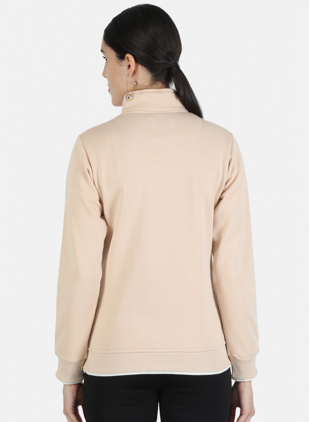 Women Beige Solid Sweatshirt