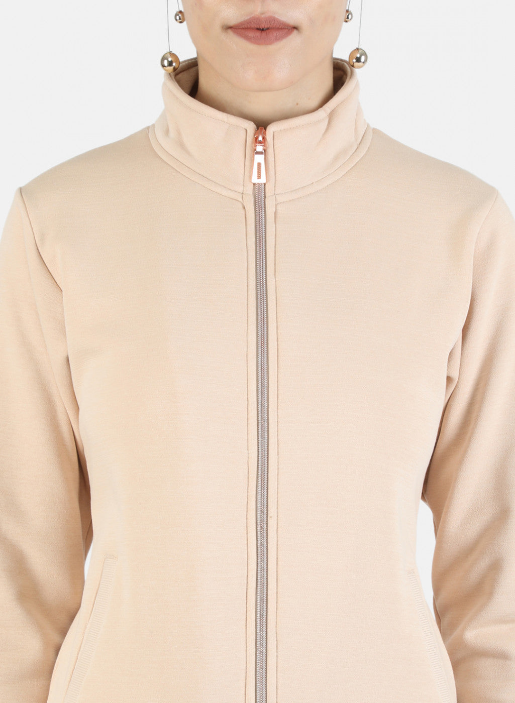 Women Beige Solid Sweatshirt