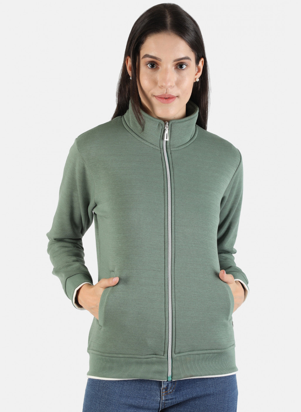 Women Green Solid Sweatshirt