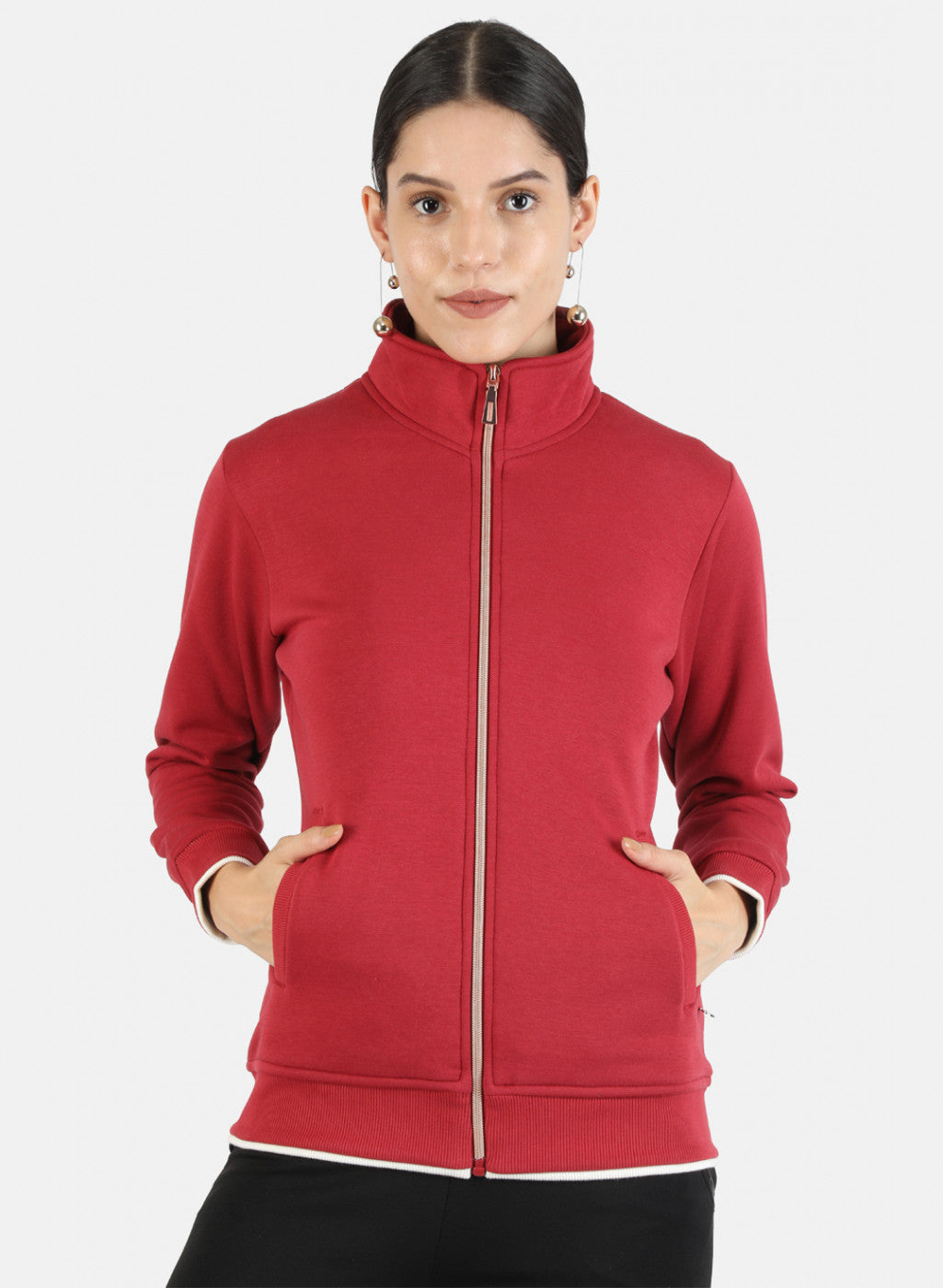 Women Red Solid Sweatshirt