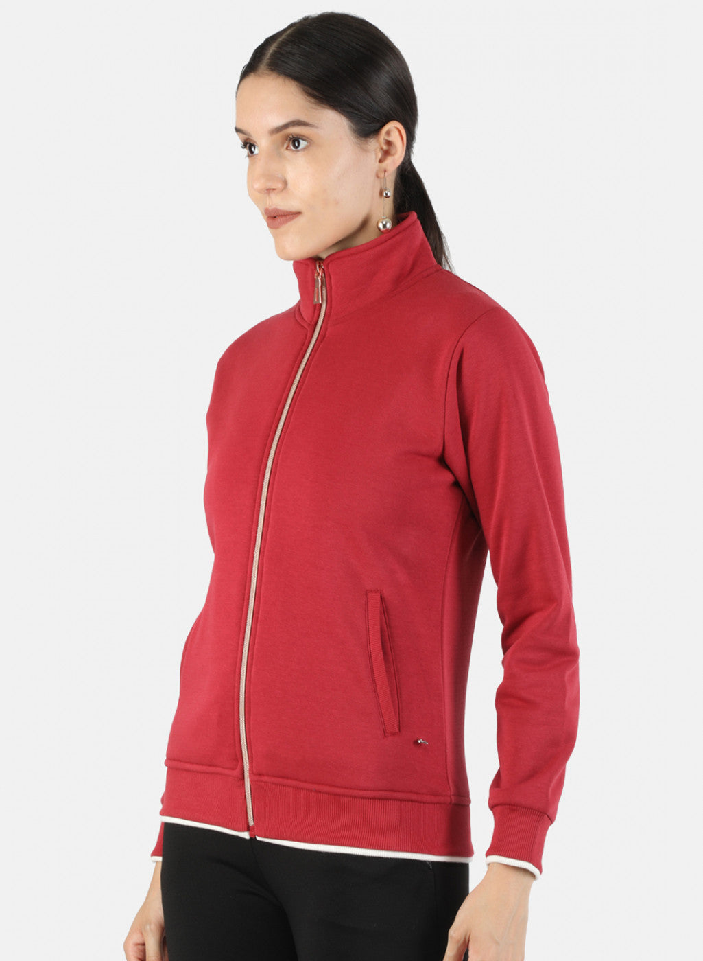 Women Red Solid Sweatshirt