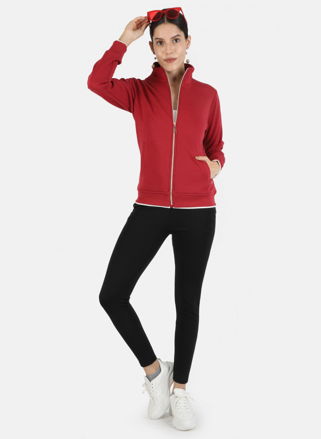 Women Red Solid Sweatshirt