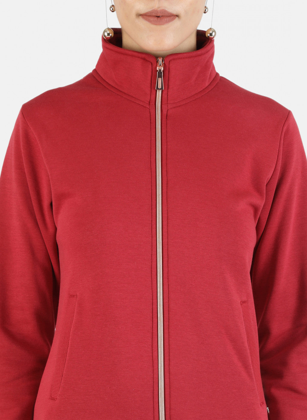 Women Red Solid Sweatshirt