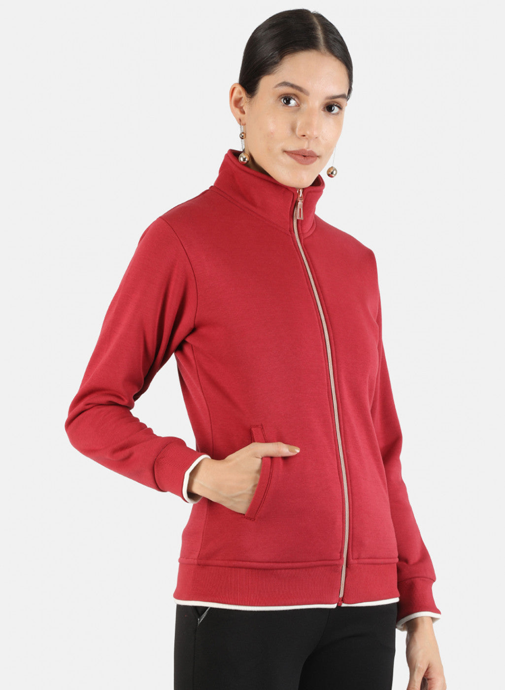 Women Red Solid Sweatshirt