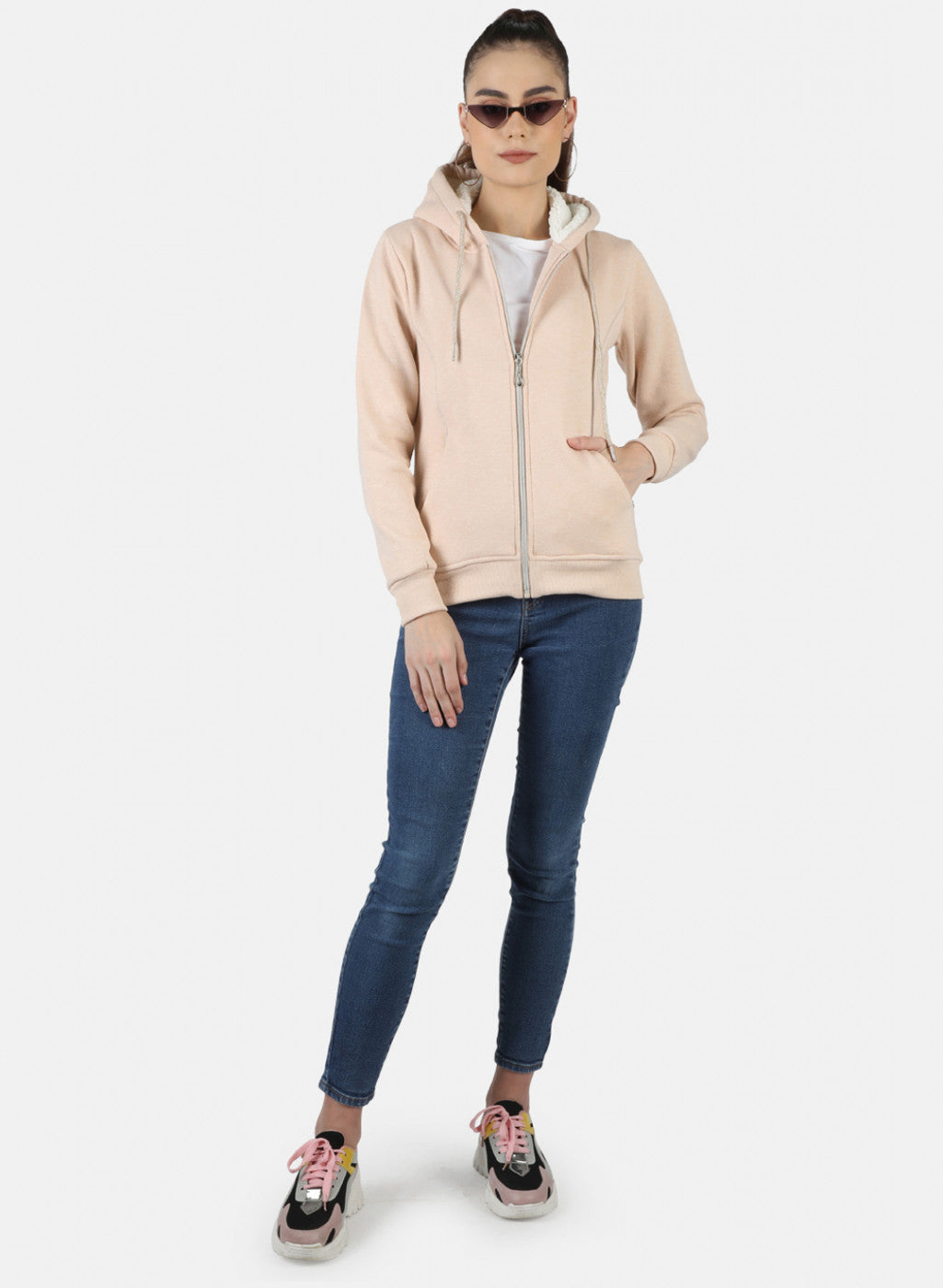 Women Beige Solid Sweatshirt