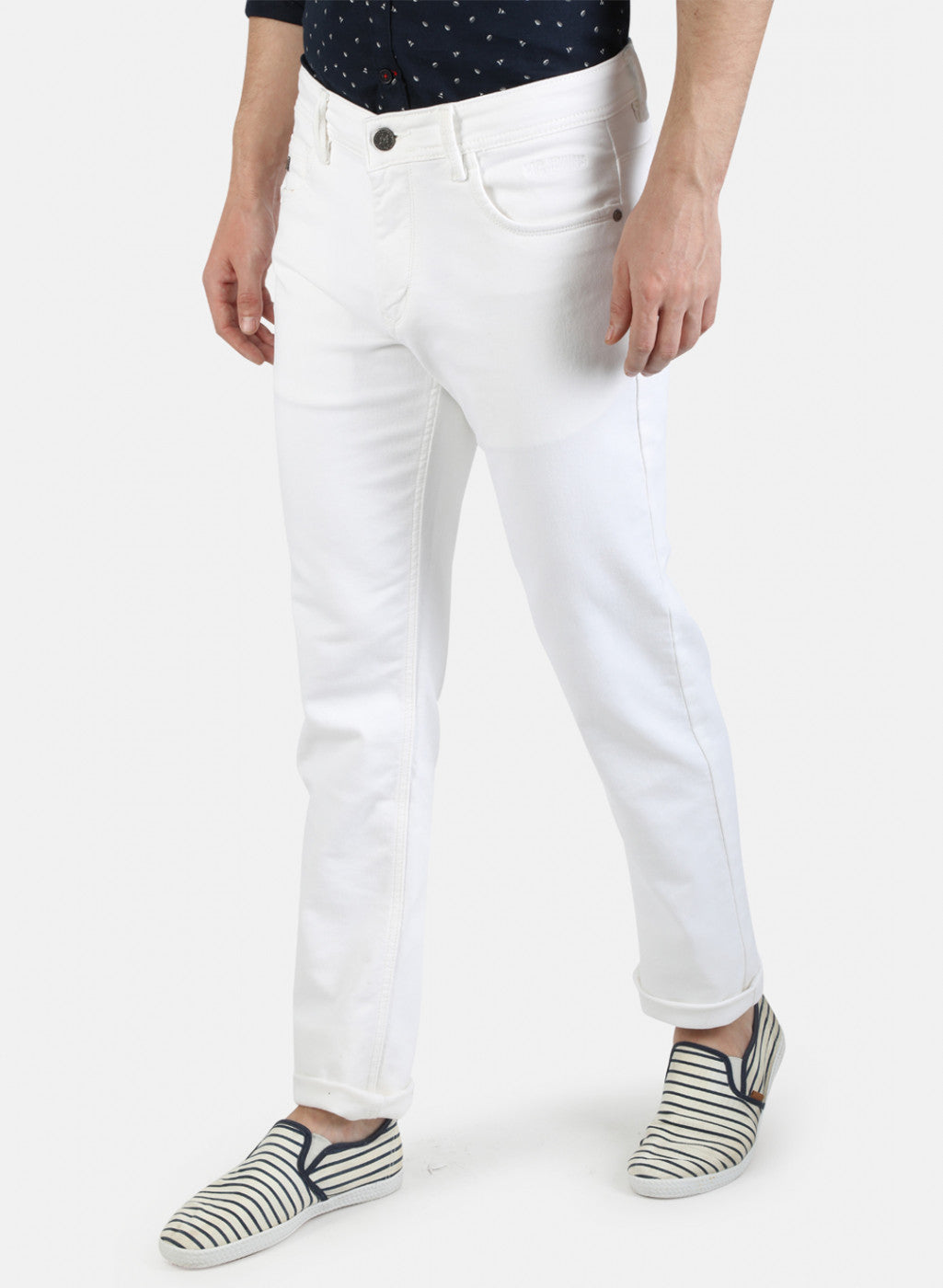 Men White NArrow Fit Denim