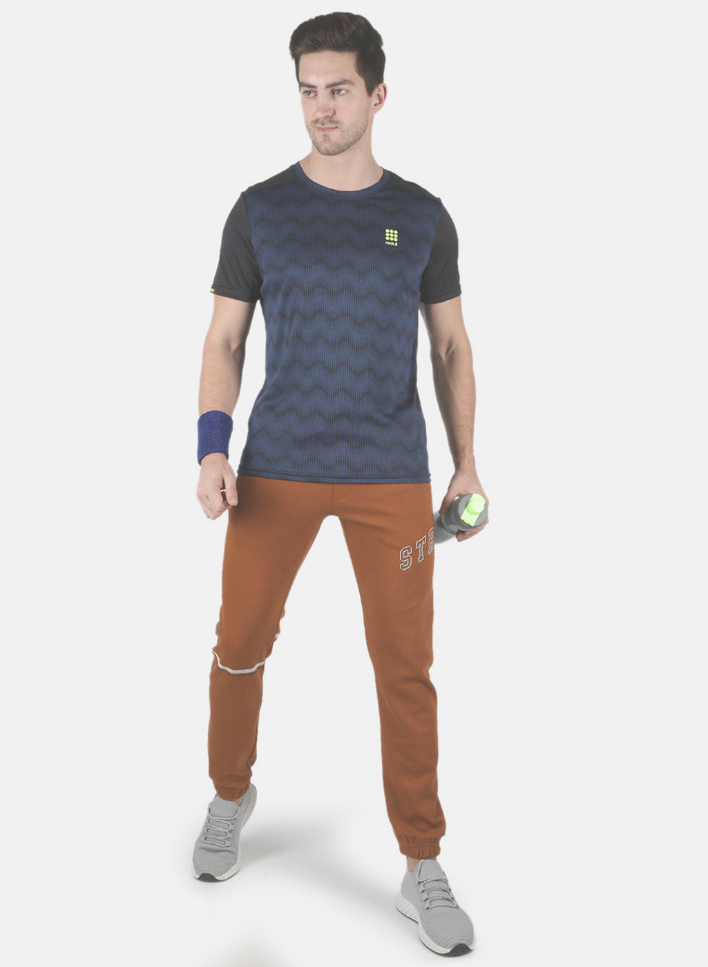 Rock.it Men Navy Blue Self Design Round Neck T-Shirt